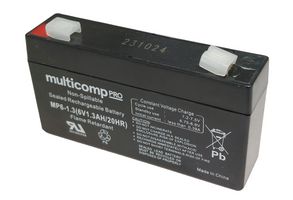 MP6-1.3 - Rechargeable Battery, 6 V, Lead Acid, 1.3 Ah, Quick Connect, 1 - MULTICOMP PRO