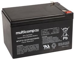 MPUF12-12 - Rechargeable Battery, 12 V, Lead Acid, 12 Ah, F1 Faston Tabs, 1 - MULTICOMP PRO