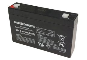 MP6-8 - Rechargeable Battery, 6 V, Lead Acid, 7.5 Ah, Quick Connect, 1 - MULTICOMP PRO