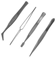 MP012551 - Tweezer Set, 4 Piece, Stainless Steel Body, Self-Locking Needle Point, Angle/Straight/Flat Point - MULTICOMP PRO