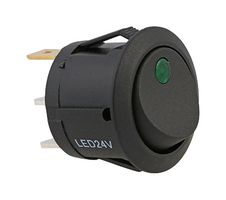MP-RR041 - Rocker Switch, Round, On-Off, SPST, LED Illuminated, Panel, Snap-In, Green Dot, 12VDC to 24VDC - MULTICOMP PRO