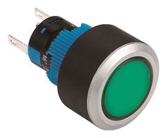 MPAB-PB-1072 - LED Panel Mount Indicator, Round, Pin Terminals, Green, 12 V, 22 mm, 6 mA, IP65 - MULTICOMP PRO