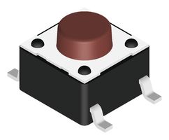MPDTSM-61R-V-T/R - Tactile Switch, SPST-NO, Red, Top Actuated, Surface Mount, Round Button, 260 gf, 50mA at 12VDC - MULTICOMP PRO