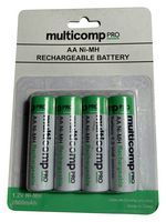 MP001176 - Rechargeable Battery, 1.2 V, Nickel Metal Hydride, 2.6 Ah, AA, Raised Positive and Flat Negative - MULTICOMP PRO