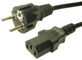 MP-FCR72035 - Mains Power Cord, PVC, Schuko Style, CEE 7/7 Plug to IEC 320 C13, 1 m, 10 A, 250 VAC, Black - MULTICOMP PRO