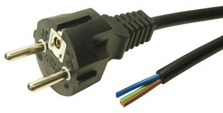 MP-FCR72036 - Mains Power Cord, PVC, Schuko Style, CEE 7/7 Plug to Free End, 2.5 m, 16 A, 250 VAC, Black - MULTICOMP PRO