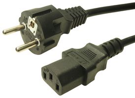 MP-FCR72038 - Mains Power Cord, PVC, Schuko Style, CEE 7/7 Plug to IEC 320 C13, 2.5 m, 10 A, 250 VAC, Black - MULTICOMP PRO