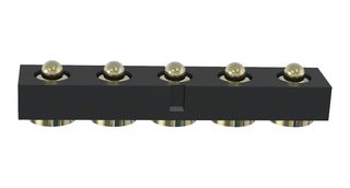 MP015207 - Spring Loaded Connector, Pogo Pin Header, 2.54 mm, 1 Row, 5 Contacts, Surface Mount, Brass - MULTICOMP PRO