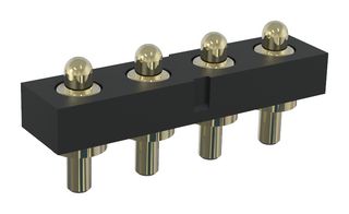 MP015218 - Spring Loaded Connector, Pogo Pin Header, 2.54 mm, 1 Row, 4 Contacts, Through Hole Mount, Brass - MULTICOMP PRO
