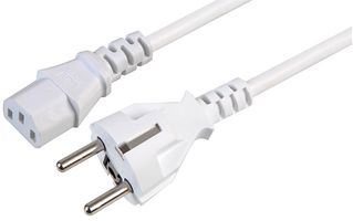 H3-2AMVB-C10 WHITE - Mains Power Cord, Mains Plug, Schuko to IEC 60320 C13, 2 m, 10 A, 250 VAC, White - PRO ELEC