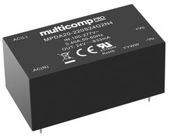 MPDA20-220S24G2N4 - AC/DC PCB Mount Power Supply (PSU), ITE, Industrial & Household, 1 Output, 20 W, 24 V, 833 mA - MULTICOMP PRO