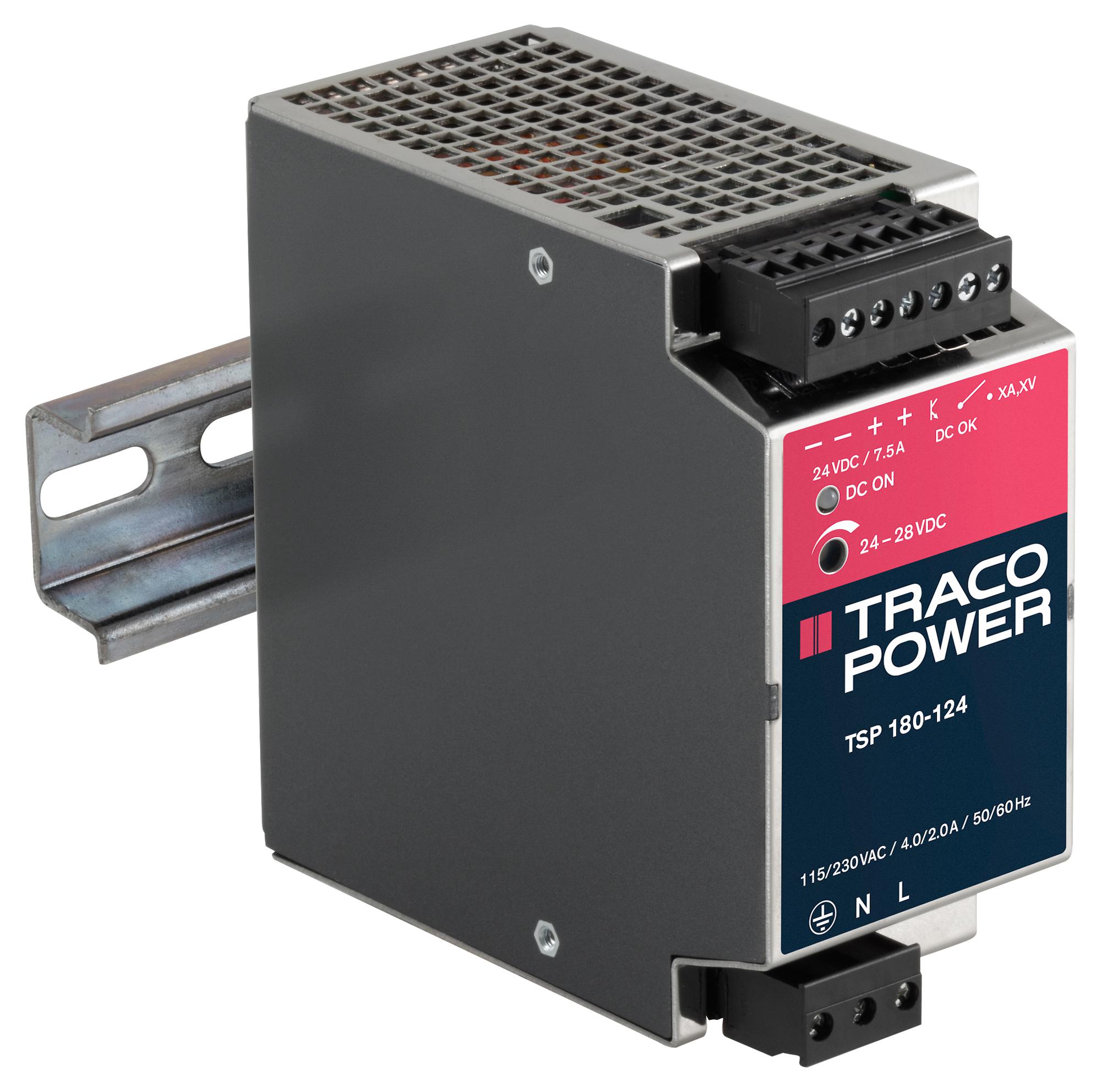 TSP 180-124 POWER SUPPLY, DIN RAIL, 24V, 7.5A, 180W TRACO POWER