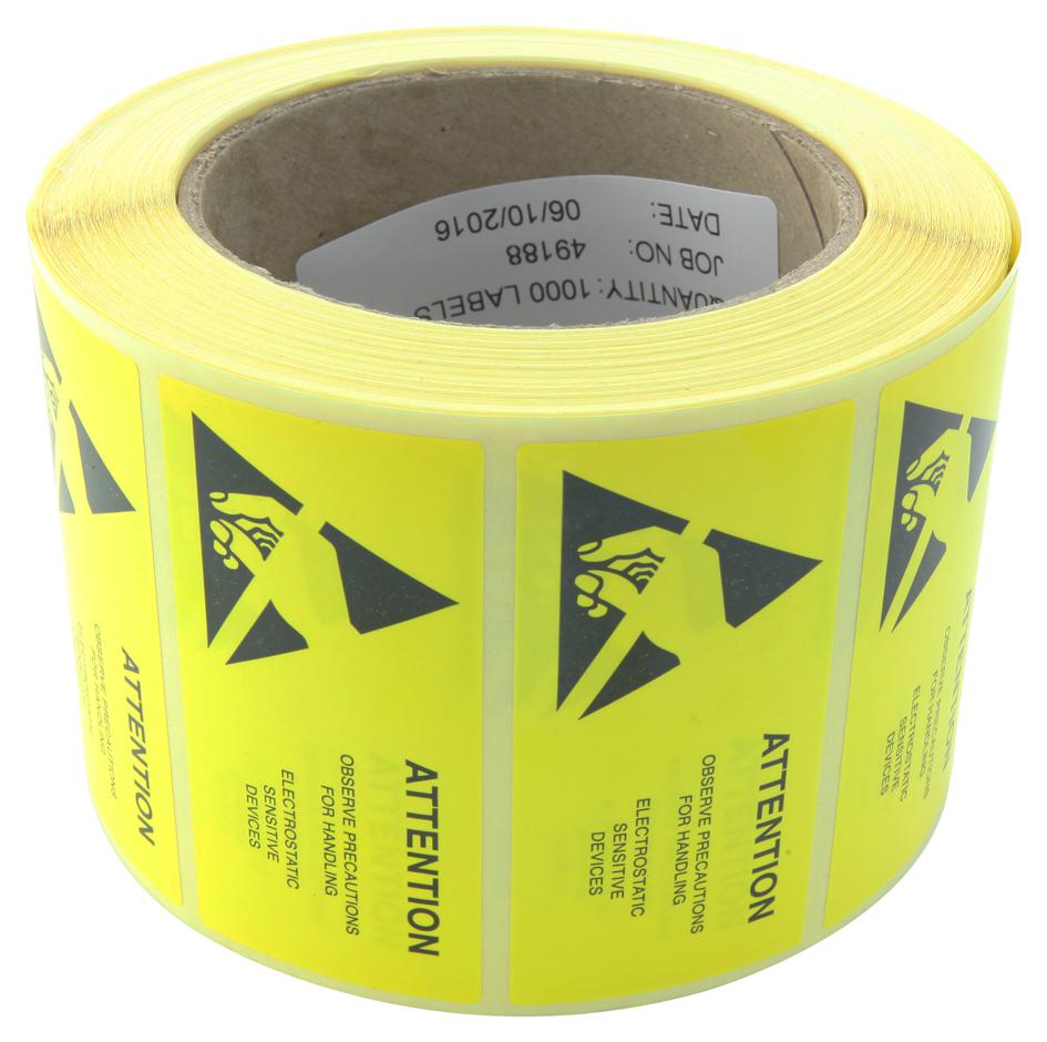 055-0003 LABELS, ESD CAUTION, YELLOW, 75X38MM MULTICOMP