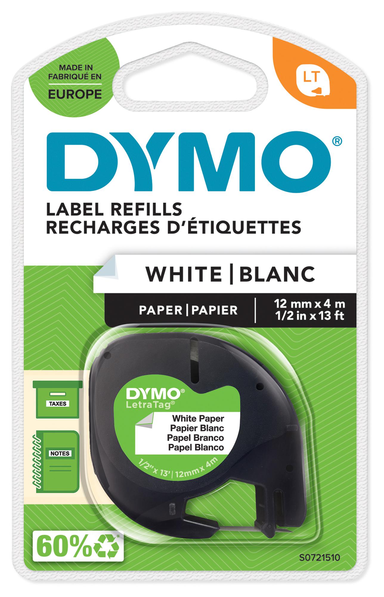 S0721510 LABEL, TAPE, PAPER, WHITE, 12MMX4M DYMO