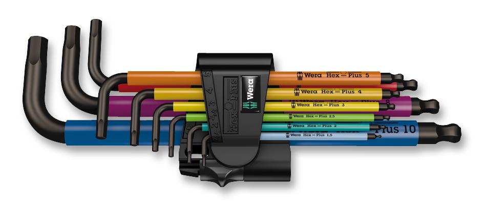 950 SPKL/9 SM N MULTICOLOUR SB SET, HEX KEY, LONG ARM, COLOUR CODED WERA