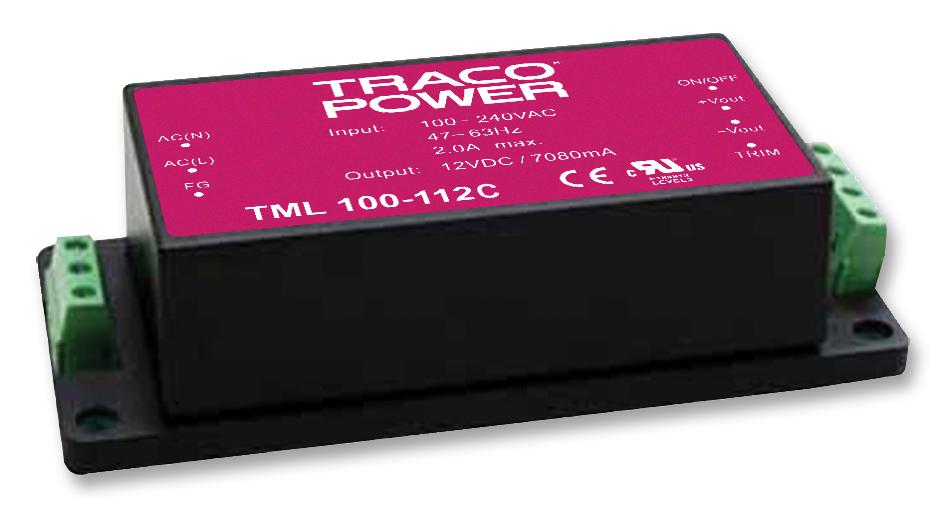 TML 100-124C POWER SUPPLY, AC/DC, 4.2A, 24V, 100W TRACO POWER