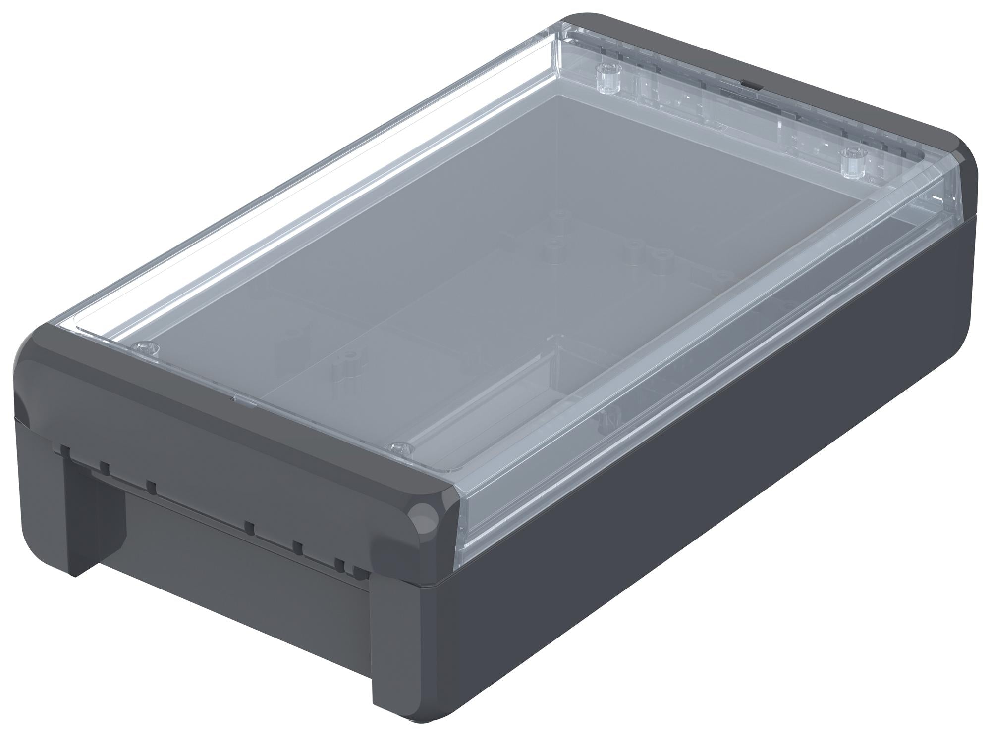 B 221306 PC-V0-G GRAPHITE GREY ENCLOSURE, PC, GRAPHITE GREY, CLEAR LID BOPLA