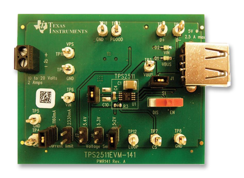 TPS2511EVM-141 EVALUATION BOARD, USB CHARGING PORT TEXAS INSTRUMENTS