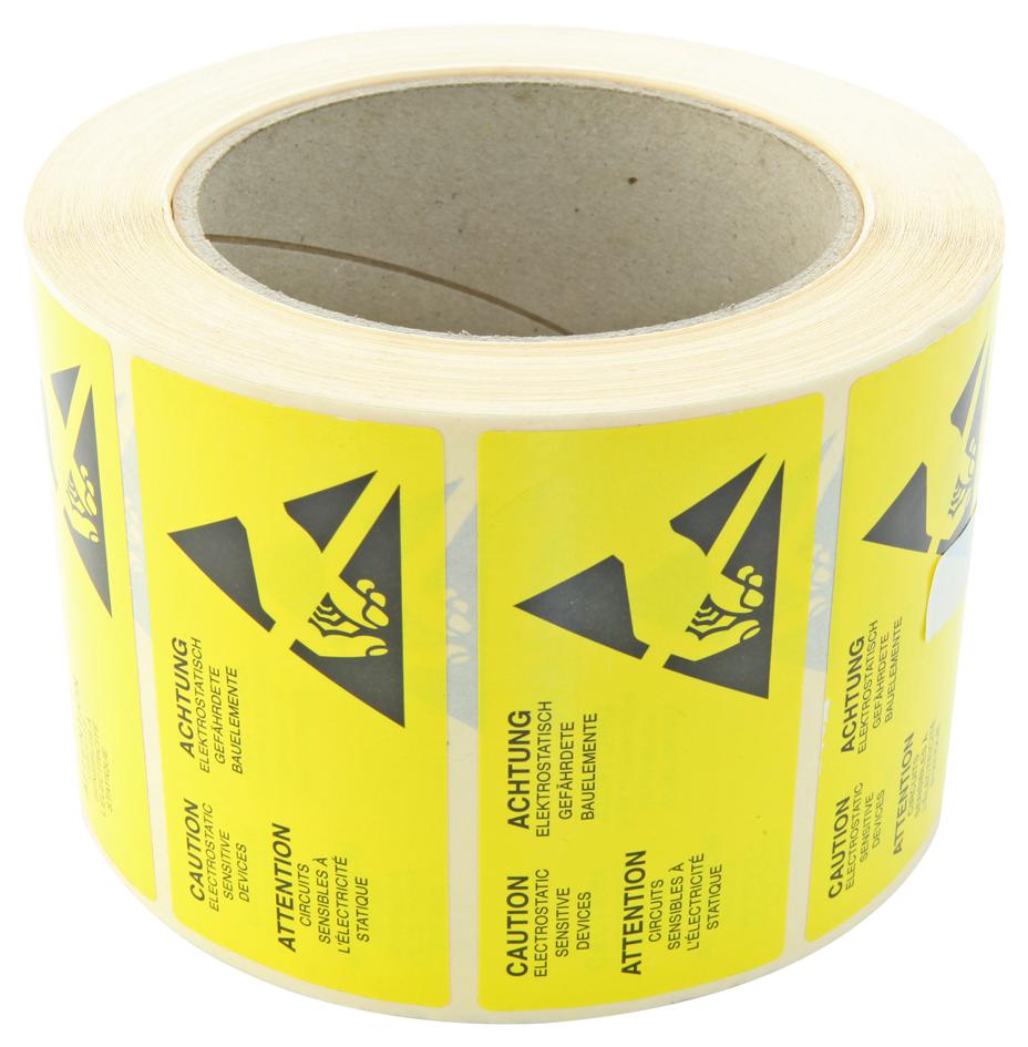 055-0083 LABEL, ESD CAUTION, 38MM X 76MM, YELLOW MULTICOMP