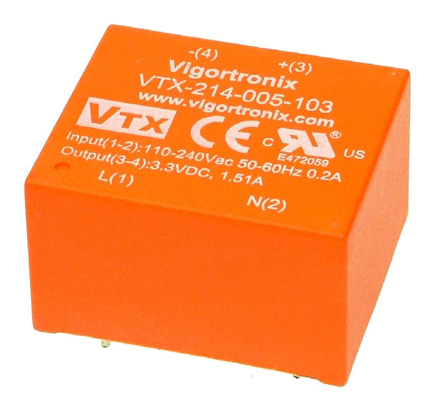 VTX-214-005-124 AC-DC CONV, FIXED, 1 O/P, 5W, 24V VIGORTRONIX