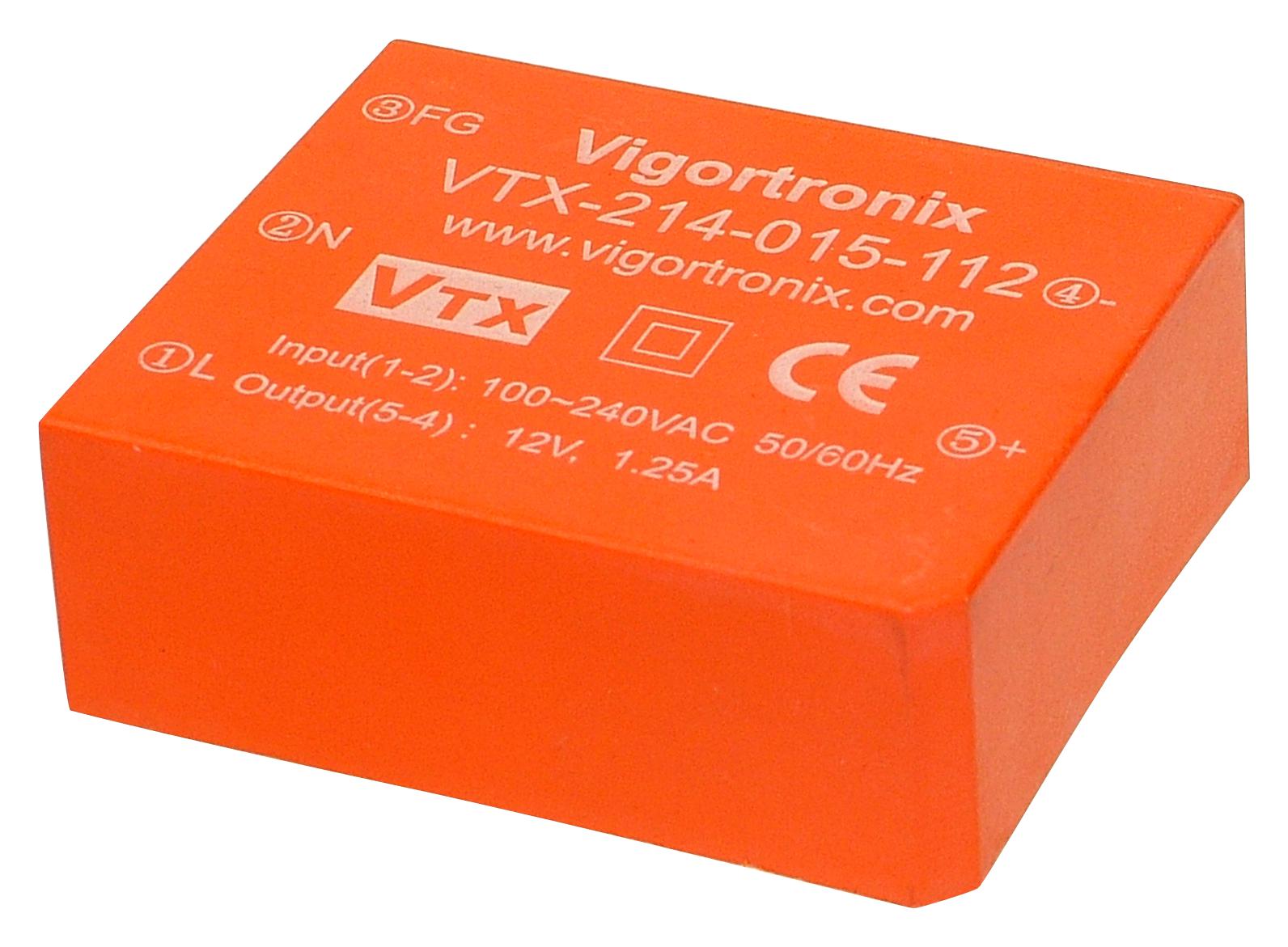 VTX-214-015-112 POWER SUPPLY, AC-DC, 12V, 1.25A VIGORTRONIX