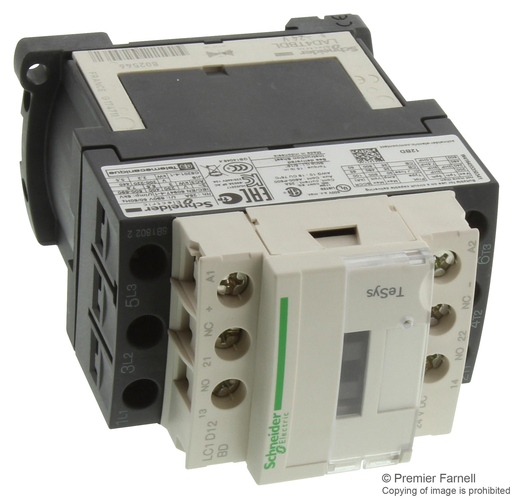 LC1D12M7 CONTACTOR, 3PST-NO, 220VAC, DIN RAIL SCHNEIDER ELECTRIC