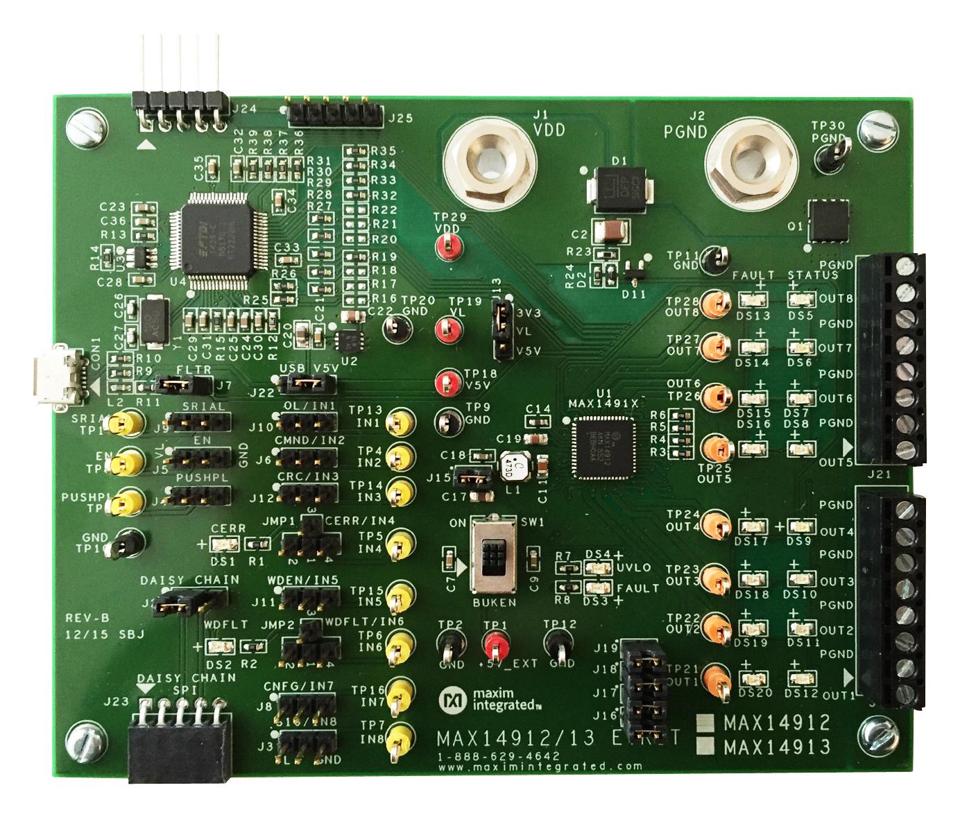 MAX14913EVKIT# EVAL BRD, HIGH-SIDE SW/PUSH-PULL DRIV MAXIM INTEGRATED / ANALOG DEVICES