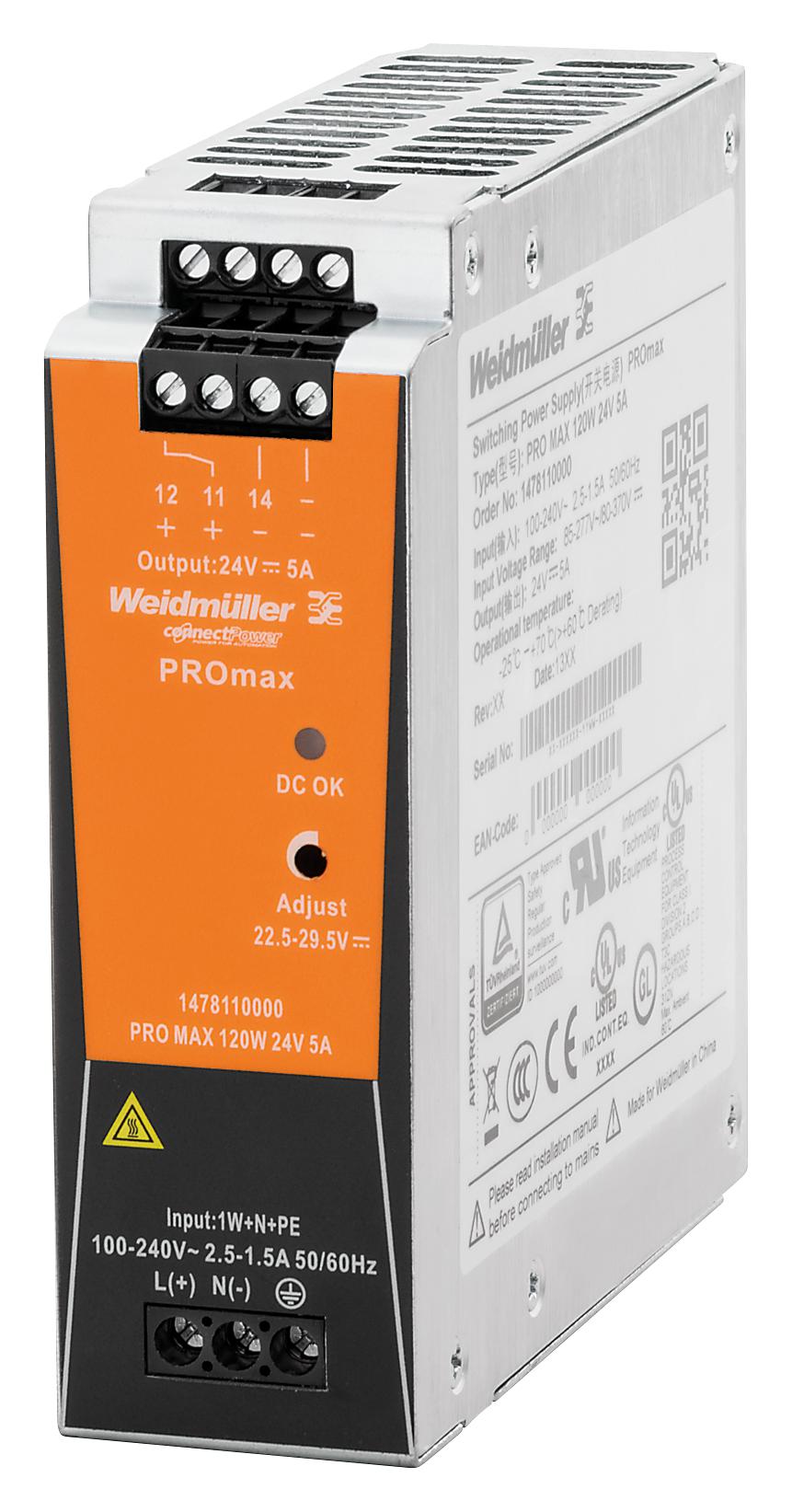 1478230000 POWER SUPPLY, AC-DC, 12V, 10A WEIDMULLER