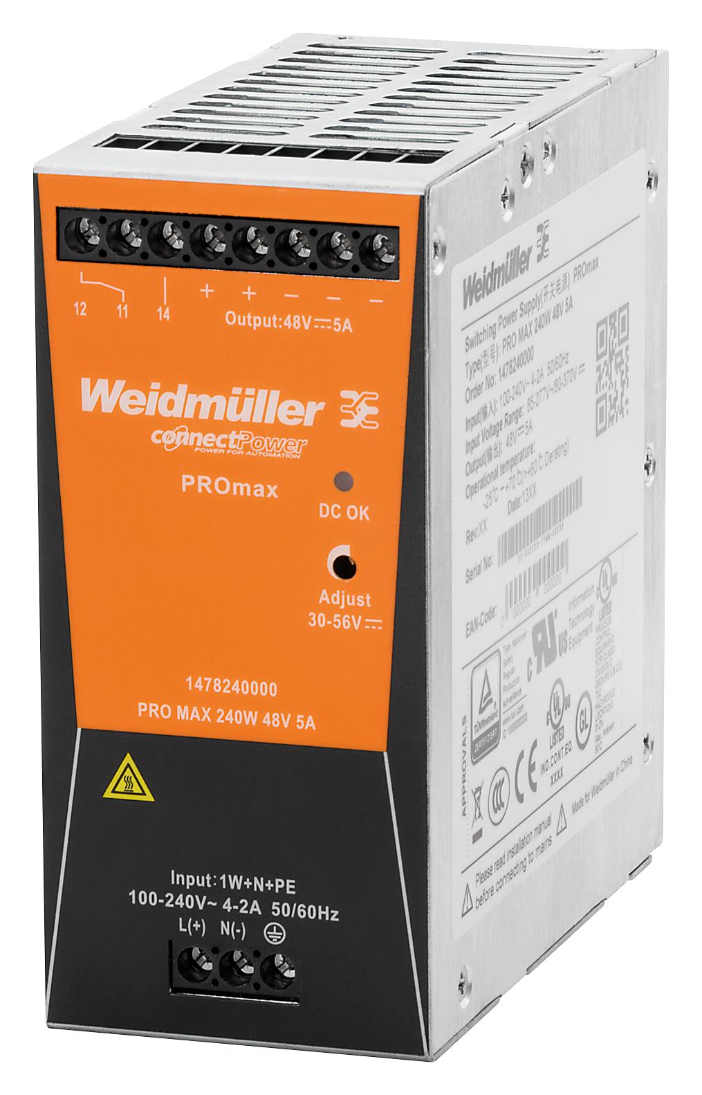 1478240000 POWER SUPPLY, AC-DC, 48V, 5A WEIDMULLER