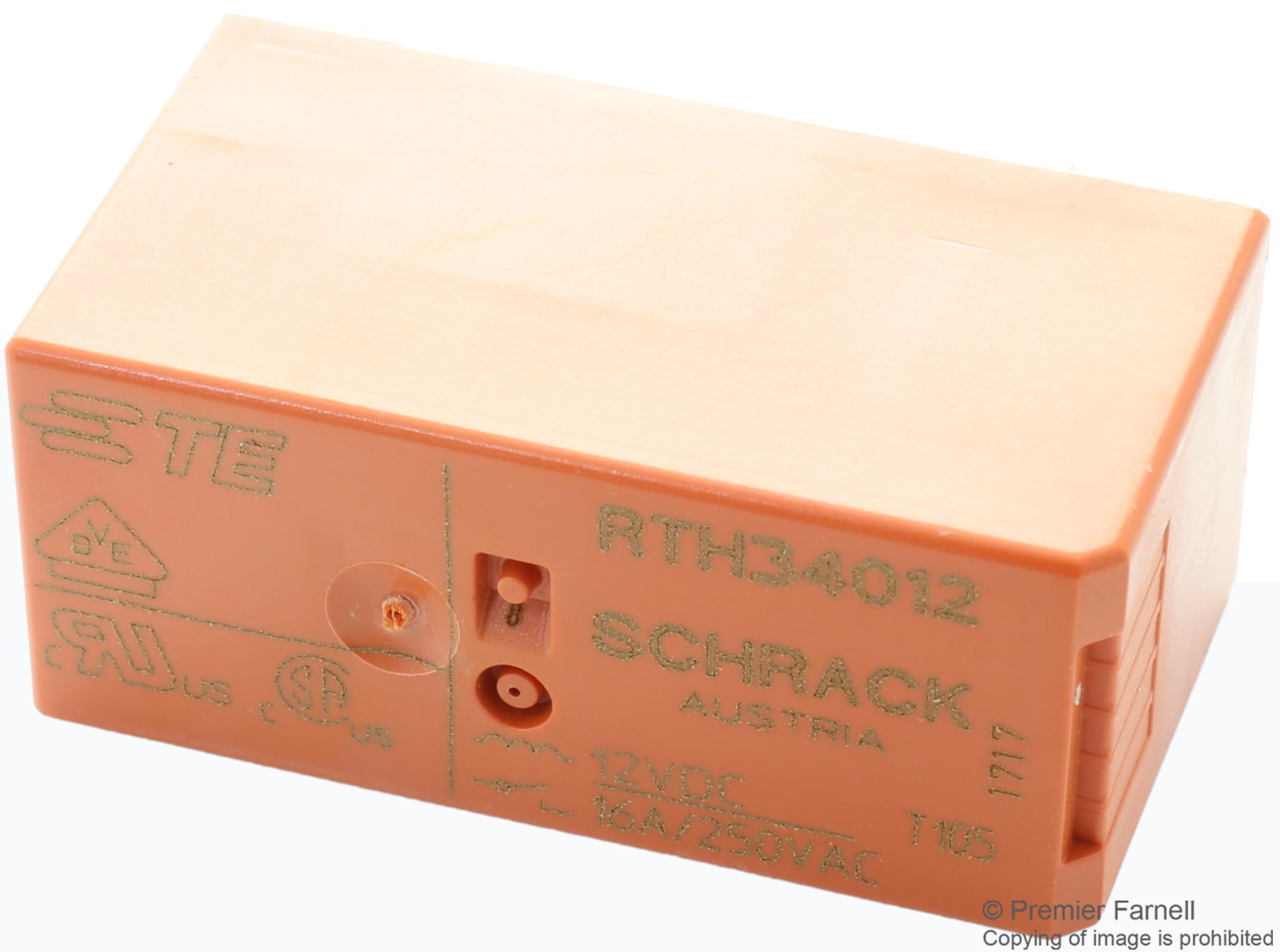RTH34012 POWER RELAY, SPST-NO, 16A, 250VAC, TH SCHRACK - TE CONNECTIVITY
