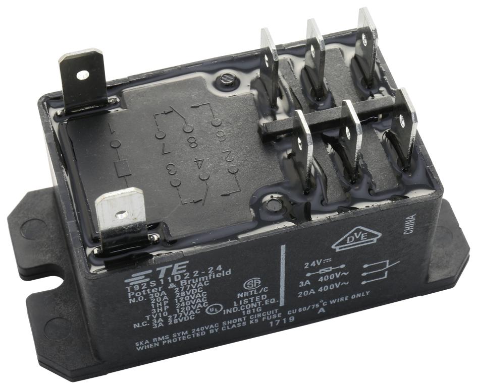 T92S11D22-24 POWER RELAY, DPDT, 30A, 277VAC, PANEL POTTER&BRUMFIELD - TE CONNECTIVITY