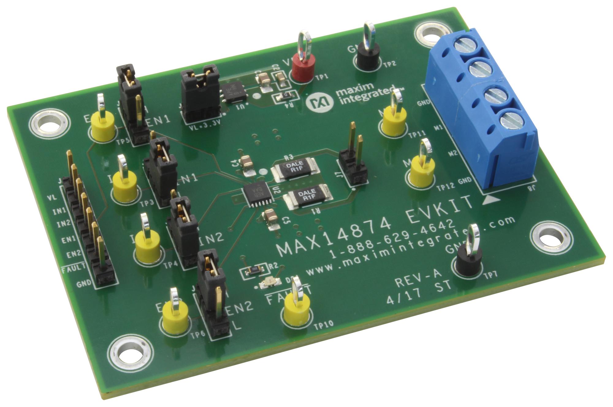 MAX14874EVKIT# EVAL BOARD, DC BRUSHED MOTOR/ DUAL RELAY MAXIM INTEGRATED / ANALOG DEVICES
