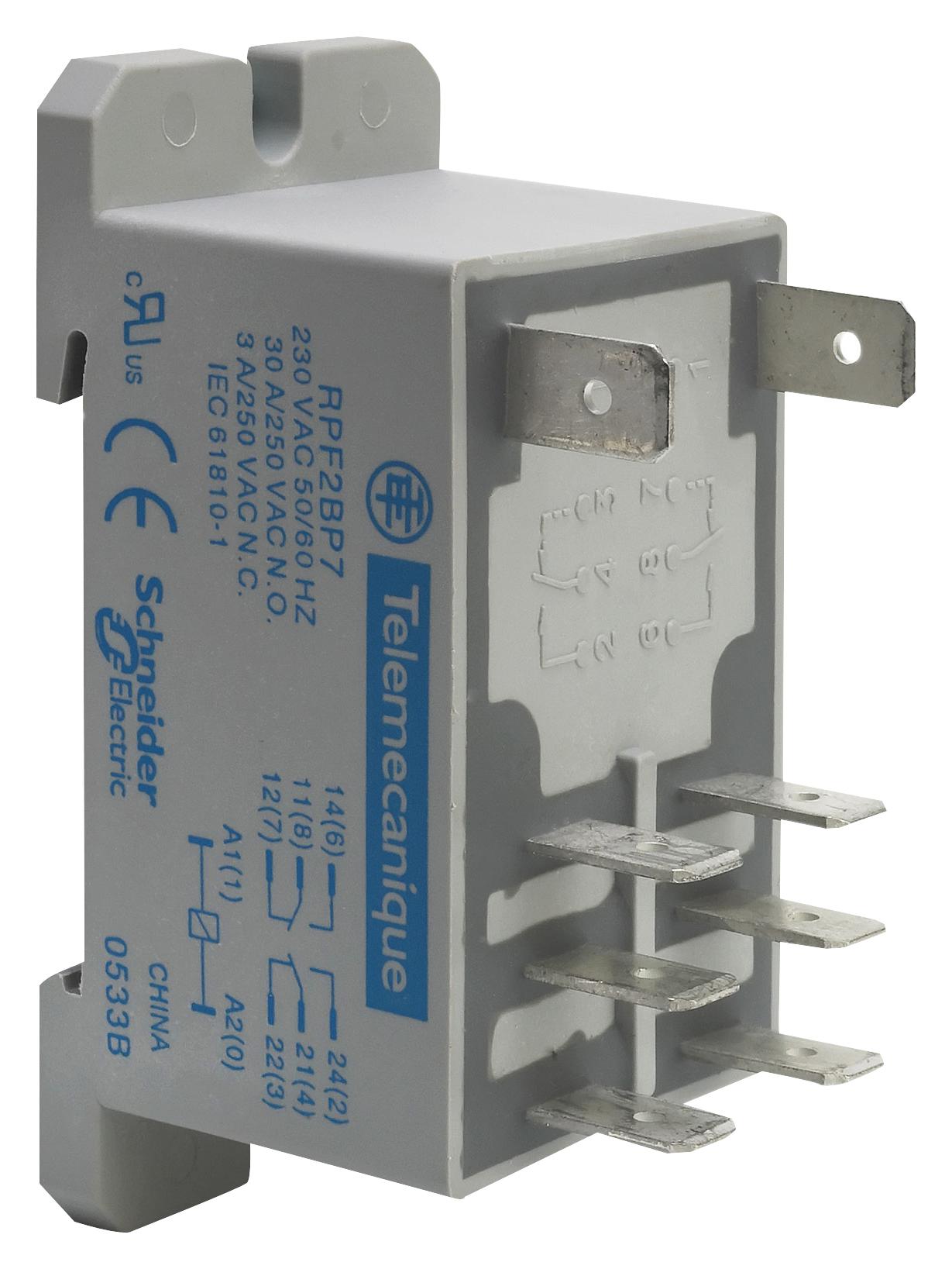 RPF2AF7 RELAY, DPST-NO, 120VAC, 30A, DIN RAIL SCHNEIDER ELECTRIC