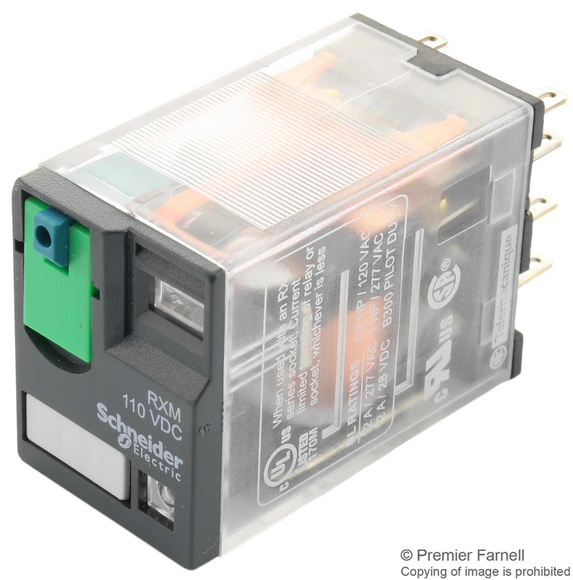 RXM2AB2FD MINIATURE RELAY, DPDT, 12A, 110V, SOCKET SCHNEIDER ELECTRIC