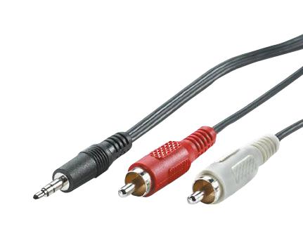 11.09.4345 AUDIO CABLE, 3.5MM-RCA X 2 PLUG, 5M, BLK ROLINE