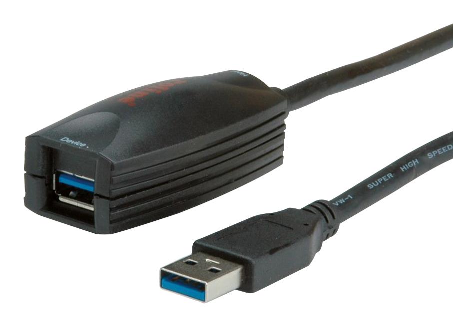 12.04.1096 USB CABLE, 3.0 A PLUG-RCPT, 5M, BLK ROLINE