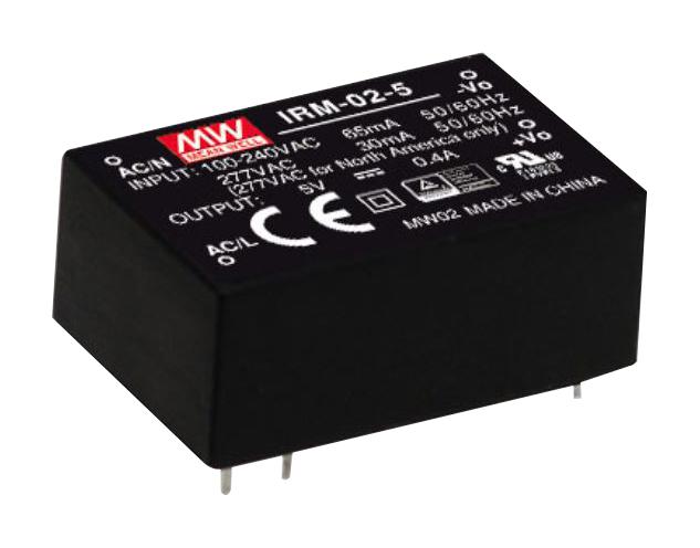 IRM-02-5 POWER SUPPLY, AC-DC, 5V, 0.4A MEAN WELL