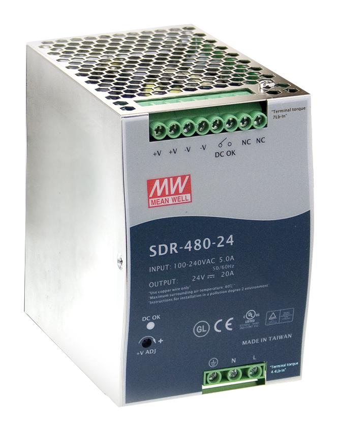 SDR-480-24 POWER SUPPLY, AC-DC, 24V, 20A MEAN WELL