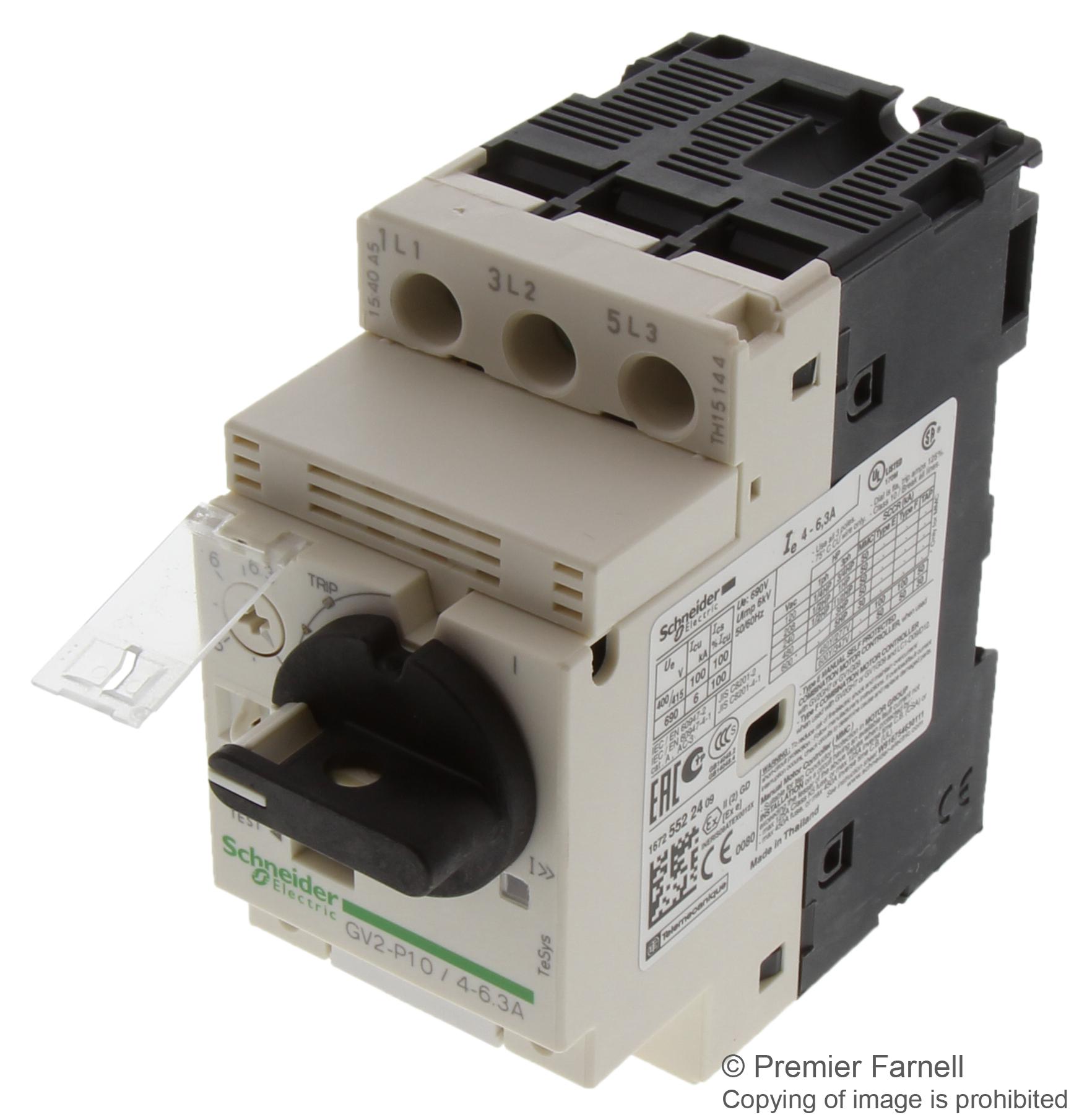 GV2P10 CIRCUIT BREAKER, 3 POLE, 690VAC SCHNEIDER ELECTRIC