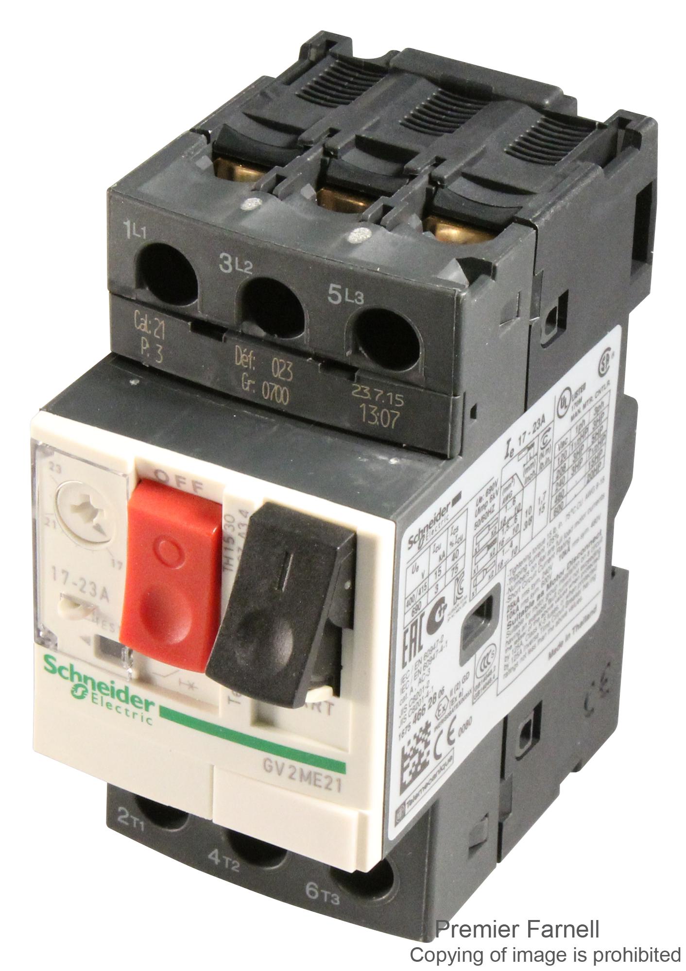 GV2ME21 CIRCUIT BREAKER, 3 POLE, 23A, 690VAC SCHNEIDER ELECTRIC