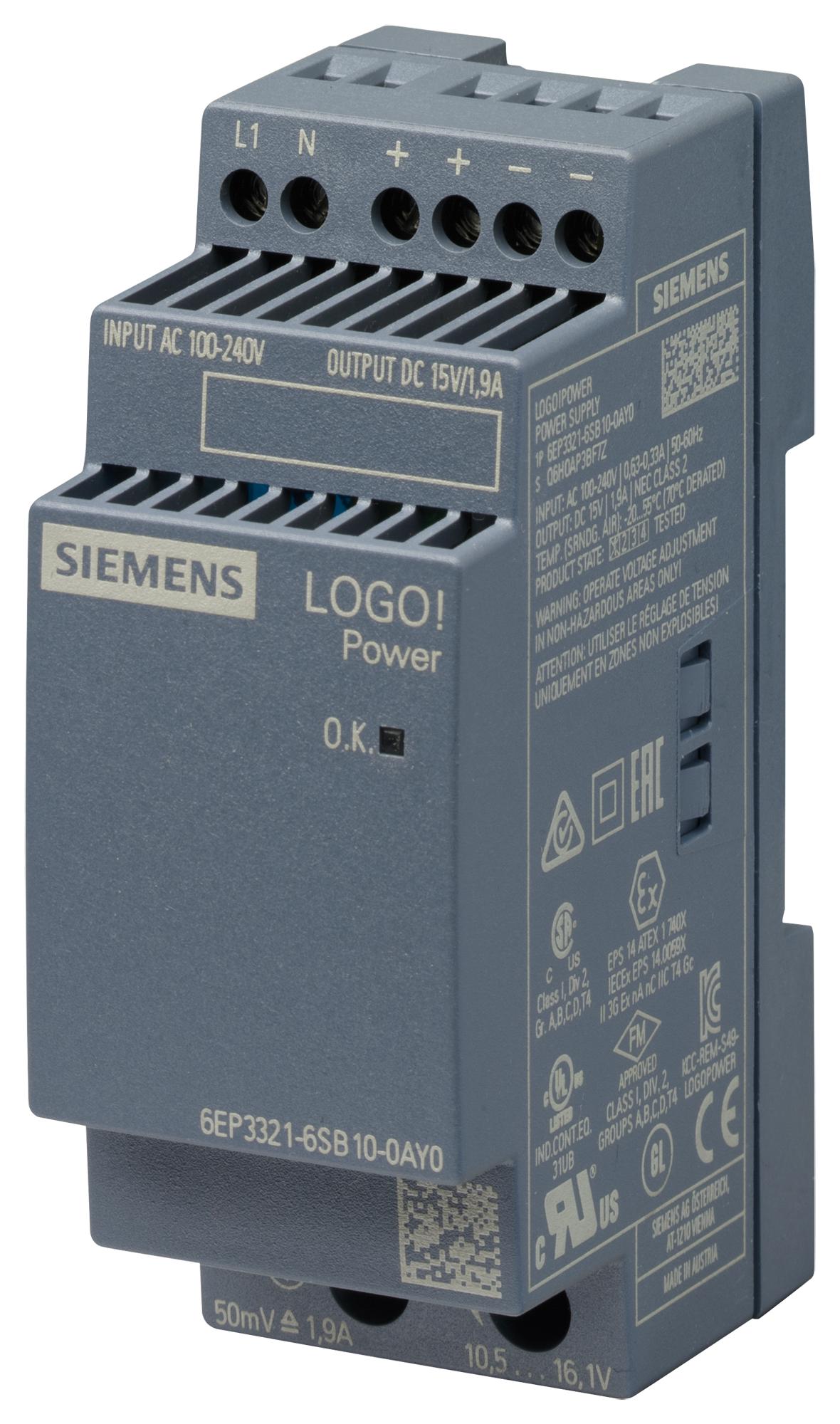 6EP3321-6SB10-0AY0 POWER SUPPLY, AC-DC, 15V, 1.9A SIEMENS