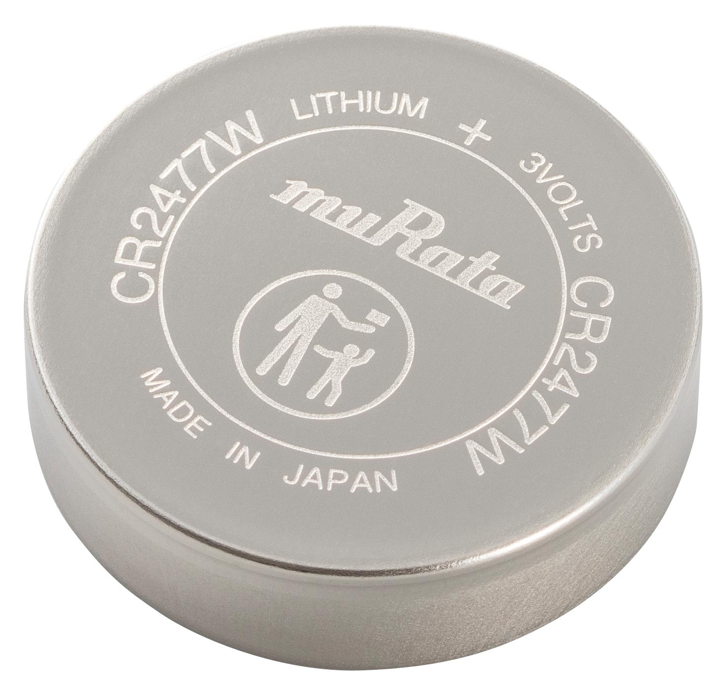 CR2477W BATTERY, NON RECHARGEABLE, 3V, 1AH MURATA