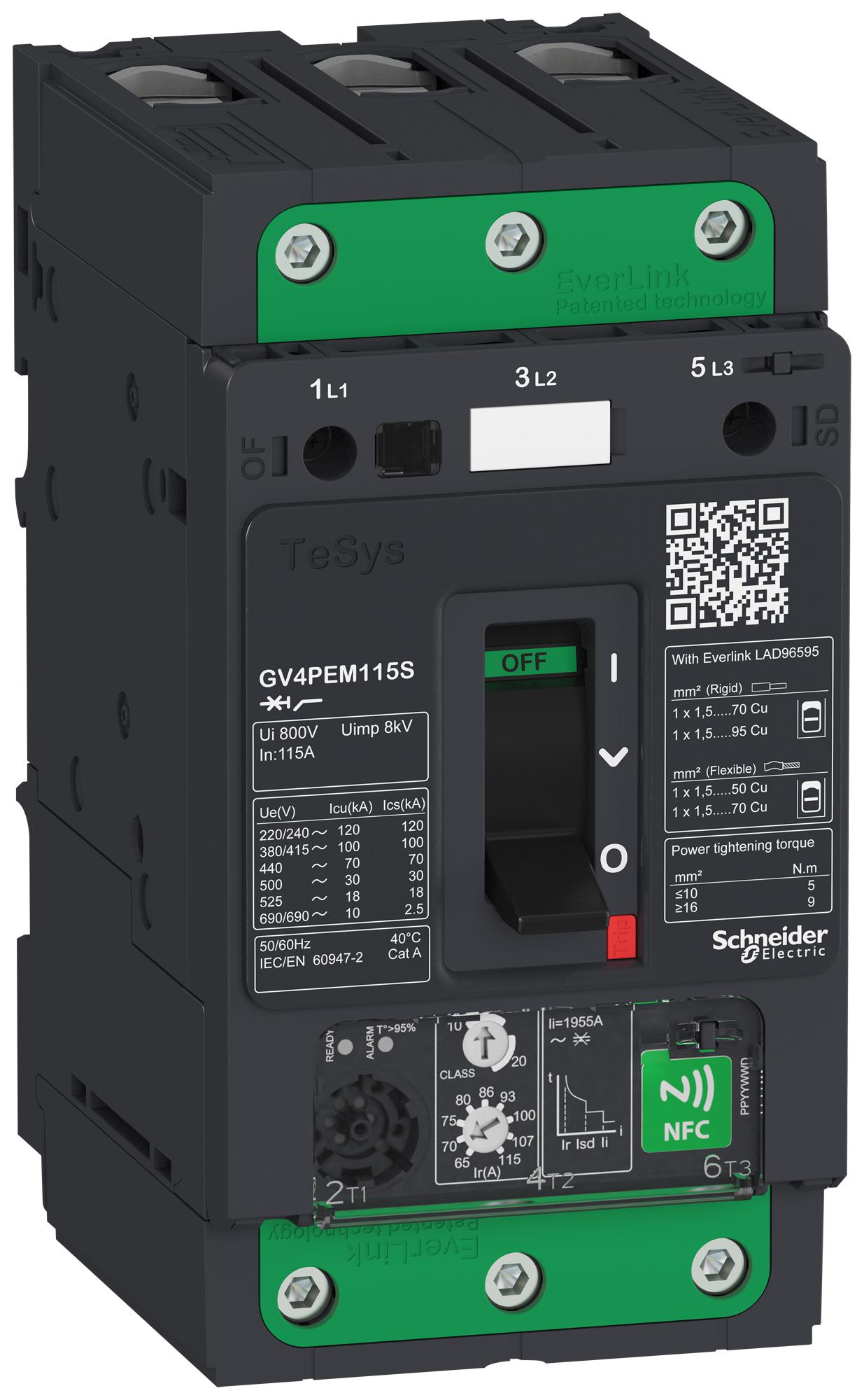 GV4PEM115S THERMAL MAG CKT BREAKER, 3P, 115A, 690V SCHNEIDER ELECTRIC