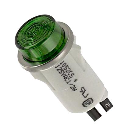 1052C5 NEON INDICATOR, GREEN, 12.7MM, WIRE LEAD VCC (VISUAL COMMUNICATIONS COMPANY)