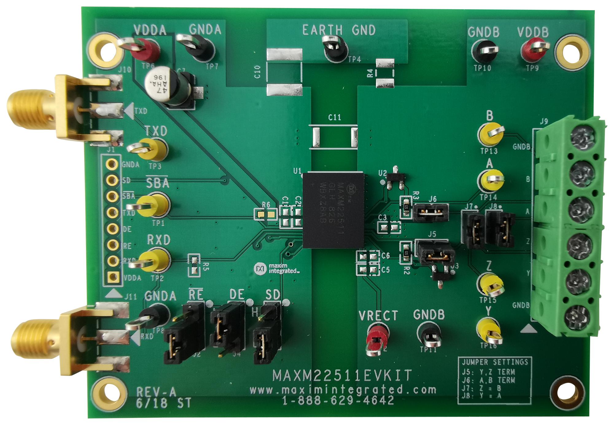 MAXM22511EVKIT# EVAL KIT, ISOLATED RS-485/RS-422 TX/RX MAXIM INTEGRATED / ANALOG DEVICES