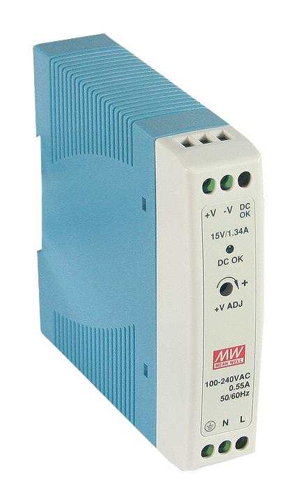 MDR-20-15 POWER SUPPLY, AC-DC, 15V, 1.34A MEAN WELL