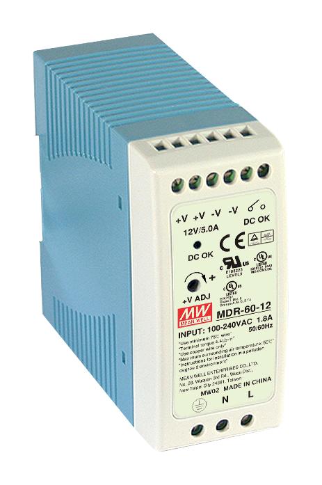 MDR-60-12 POWER SUPPLY, AC-DC, 12V, 5A MEAN WELL