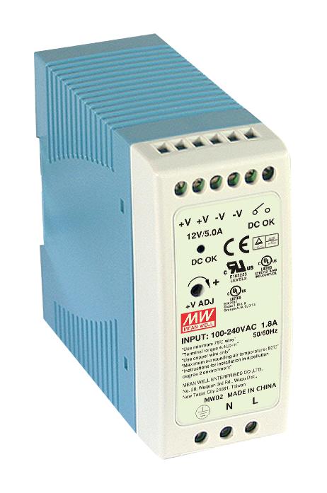 MDR-60-24 POWER SUPPLY, AC-DC, 24V, 2.5A MEAN WELL