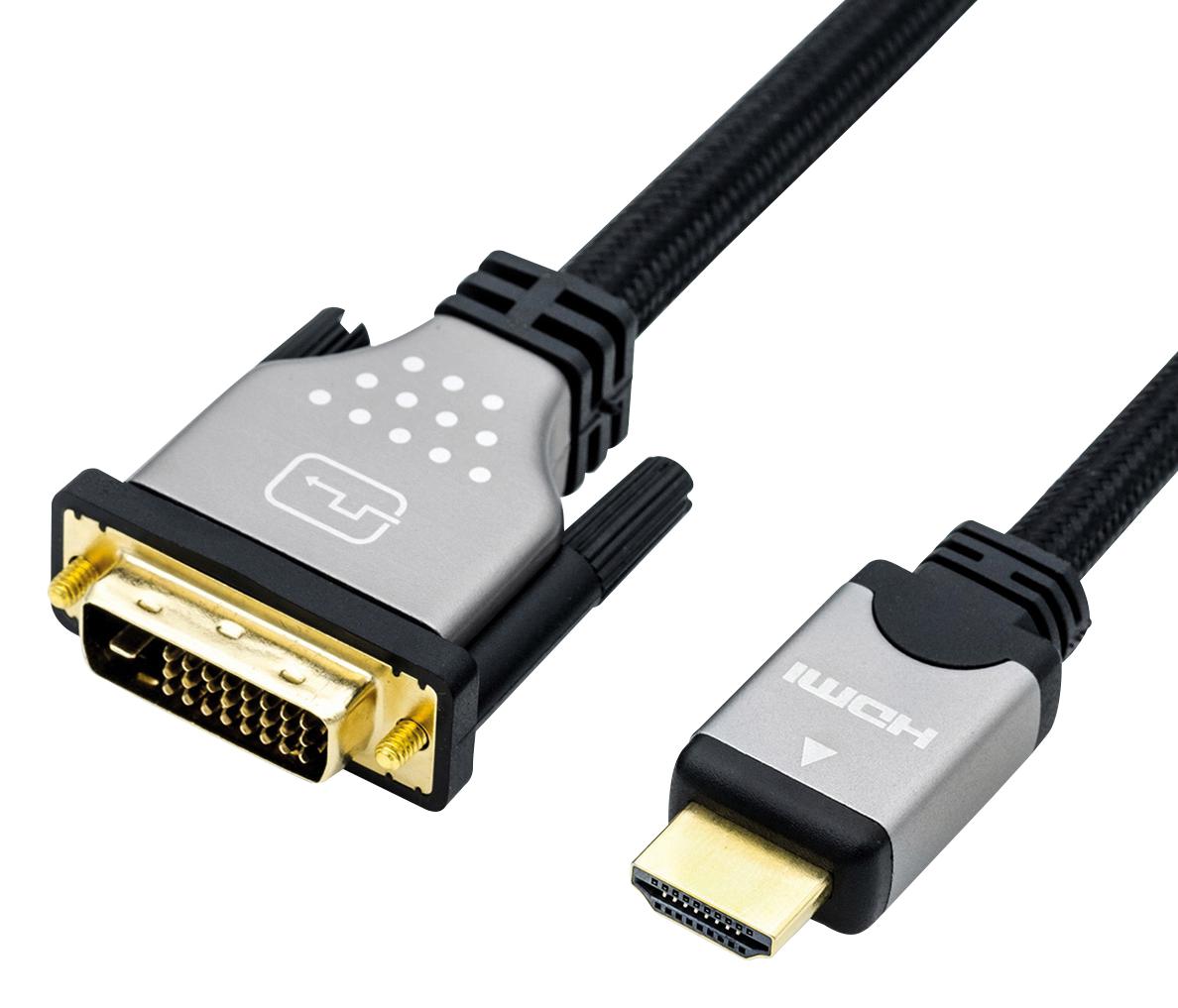 11.04.5871 CABLE, DVI-D/HDMI A PLUG, 2M, BLACK ROLINE