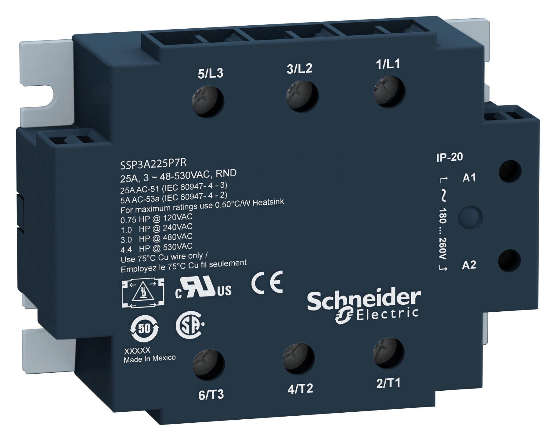 SSP3A225BD SOLID STATE RELAY, 3PST-NO, 25A, 530VAC SCHNEIDER ELECTRIC